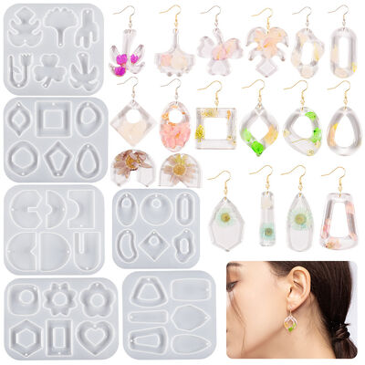 DIY crystal drop adhesive pendant earrings, silicone mold, irregular shaped flowers, leaves, arch shaped jewelry, hanging pendant, grinding