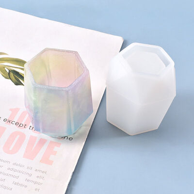 DIY Crystal Dropping Gel Mold Handmade Small Hexagonal Cutting Pen Holder Pencil Storage Silicone Mold