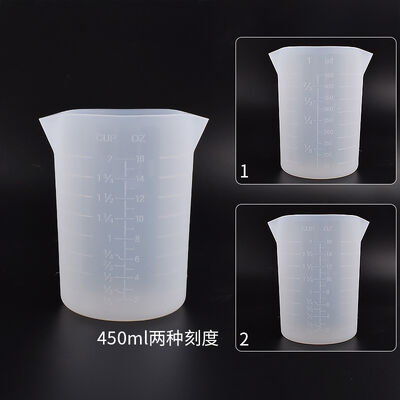 Crystal dropper silicone measuring cup with built-in scale 350ml, 450ml, two spout split flow silicone mold wholesale