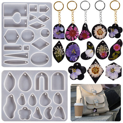 DIY crystal drop resin earrings pendant, silicone mold, irregular triangle, elliptical center, connected pendant