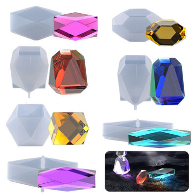DIY crystal dropper mold with multiple diamond shaped crystal stones, building blocks, and fun silicone molds