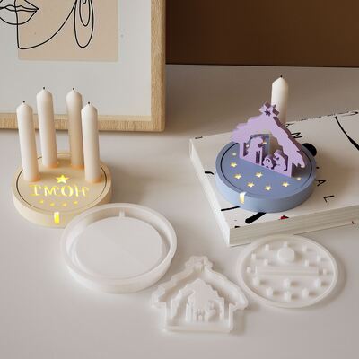 Circular LED candle holder silicone mold Angel Jesus plugin aromatherapy candle stand decoration silicone mold wholesale