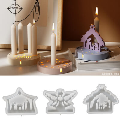 Circular LED candle holder silicone mold Angel Jesus plugin aromatherapy candle stand decoration silicone mold wholesale