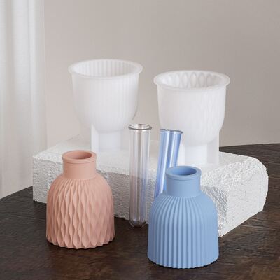 Large European style flower branch test tube hydroponic water ripple vase DIY aromatherapy gypsum candle holder silicone mold