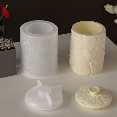 Cross border new product cylindrical relief flower storage jar silicone mold DIY aromatherapy gypsum candle cup mold