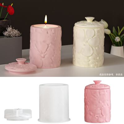 Cross border new product cylindrical relief flower storage jar silicone mold DIY aromatherapy gypsum candle cup mold