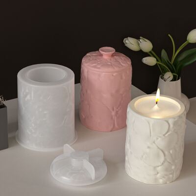 Cross border new product cylindrical relief flower storage jar silicone mold DIY aromatherapy gypsum candle cup mold