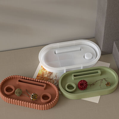 DIY elliptical striped candle tray dropper mold Christmas gypsum candle holder display table silicone mold