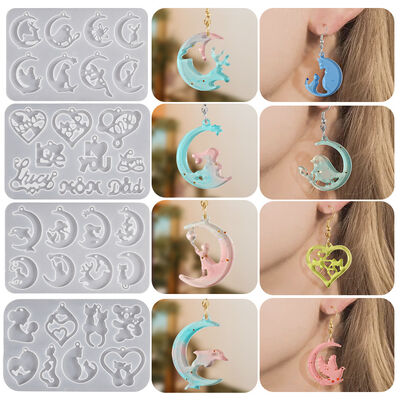 DIY Crystal Drop Gel Moon Animal Love Earrings Silicone Mold Love Parent Child Pendant Earrings Jewelry Grinding Tools