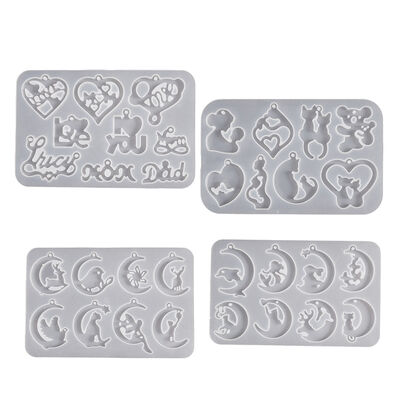 DIY Crystal Drop Gel Moon Animal Love Earrings Silicone Mold Love Parent Child Pendant Earrings Jewelry Grinding Tools