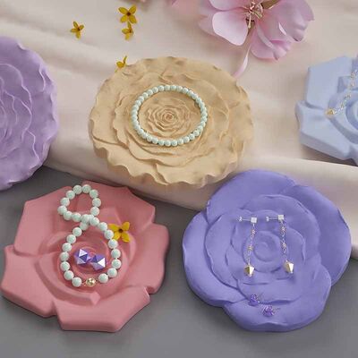 DIY Glue Rose Jewelry Tray, Ring Earring Storage Tray, Gypsum Cup Mat, Silicone Mold
