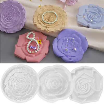 DIY Glue Rose Jewelry Tray, Ring Earring Storage Tray, Gypsum Cup Mat, Silicone Mold