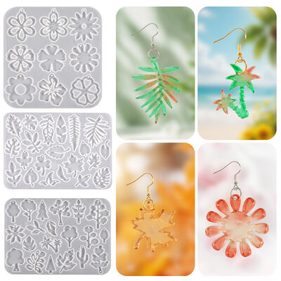 DIY crystal drop glue flower bouquet flower earring pendant mold flower shaped leaves rose petals hanging decoration silicone mold