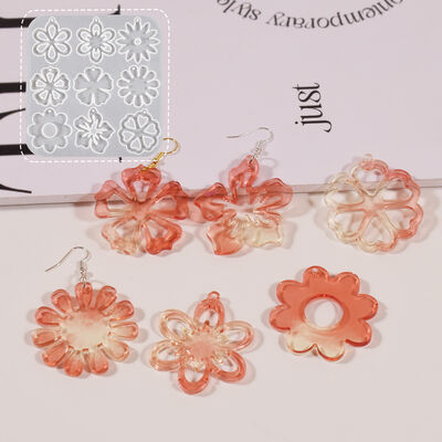 DIY crystal drop glue flower bouquet flower earring pendant mold flower shaped leaves rose petals hanging decoration silicone mold