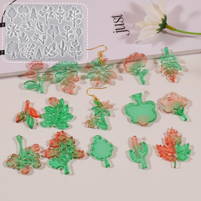 DIY crystal drop glue flower bouquet flower earring pendant mold flower shaped leaves rose petals hanging decoration silicone mold