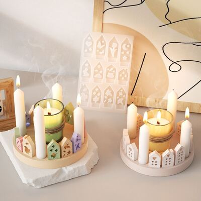 DIY European style House Gypsum Candlestick Ornament Grinding Tool with Hollow Heart, Leaf, Bird House Silicone Mold Set