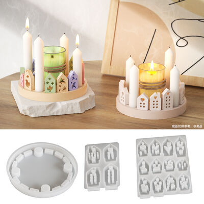 DIY European style House Gypsum Candlestick Ornament Grinding Tool with Hollow Heart, Leaf, Bird House Silicone Mold Set