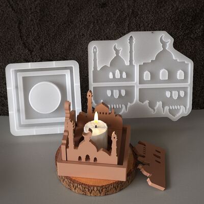 DIY Easter Festival Creative Gypsum Castle Candle Base Aromatherapy House Candlestick Silicone Mold