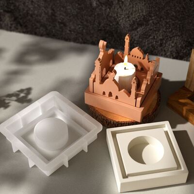DIY Easter Festival Creative Gypsum Castle Candle Base Aromatherapy House Candlestick Silicone Mold