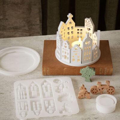 Easter hollow house candle holder gypsum ornament rabbit bike love house candle small night light silicone mold
