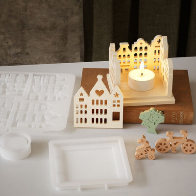 Easter hollow house candle holder gypsum ornament rabbit bike love house candle small night light silicone mold
