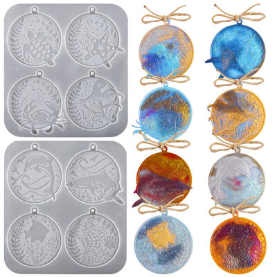DIY crystal dropper resin marine animal hanging turtle dolphin starfish seahorse jewelry pendant silicone mold