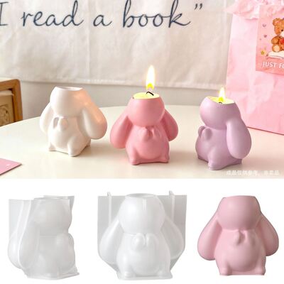 Easter Prayer Big Ear Rabbit Candlestick Silicone Mold DIY Aromatherapy Gypsum Candlestick Base Dropping Mold