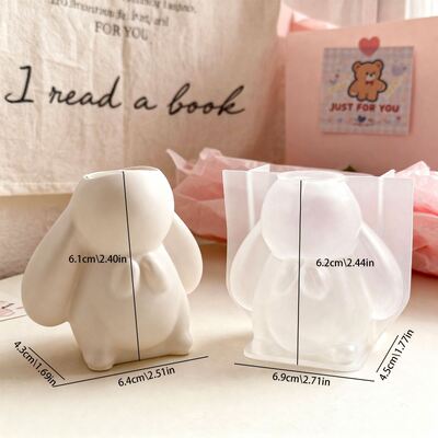 Easter Prayer Big Ear Rabbit Candlestick Silicone Mold DIY Aromatherapy Gypsum Candlestick Base Dropping Mold