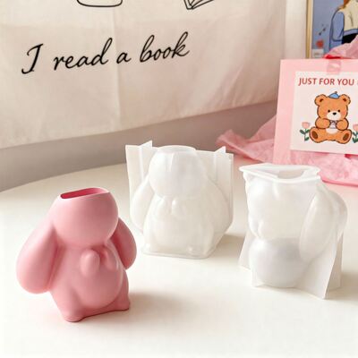 Easter Prayer Big Ear Rabbit Candlestick Silicone Mold DIY Aromatherapy Gypsum Candlestick Base Dropping Mold