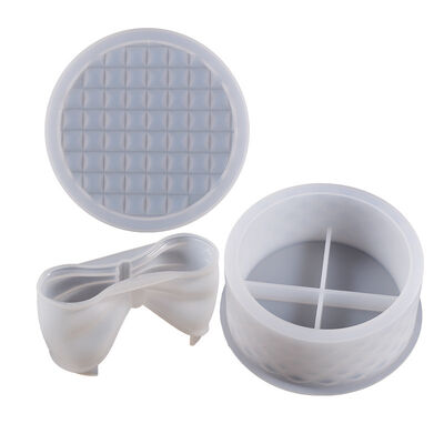 DIY Crystal Dropping Resin Gypsum Leather Pattern Grid Bow Storage Box Jewelry Platform Silicone Mold