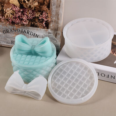 DIY Crystal Dropping Resin Gypsum Leather Pattern Grid Bow Storage Box Jewelry Platform Silicone Mold