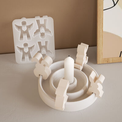 Easter 4 Rabbit Plug in Platform Mold DIY Aromatherapy Gypsum 4 Angel Candlestick Silicone Mold