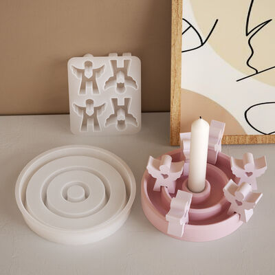 Easter 4 Rabbit Plug in Platform Mold DIY Aromatherapy Gypsum 4 Angel Candlestick Silicone Mold