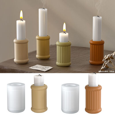 Tubos cilíndricos soporte de velas de rayas lisas molde de silicona aromaterapia DIY herramienta de molienda de resina de yeso de cemento
