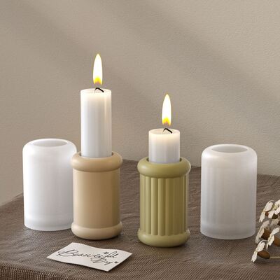 Tubos cilíndricos soporte de velas de rayas lisas molde de silicona aromaterapia DIY herramienta de molienda de resina de yeso de cemento
