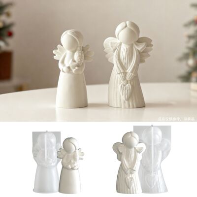 Cross border Angel Wings Girl Silicone Mold DIY Smooth Striped Angel Candle Gypsum Mold