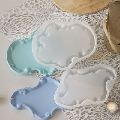 DIY Drip Glue Gypsum Cement European Lace Relief Tray Dish Storage Tray Decoration Silicone Mold
