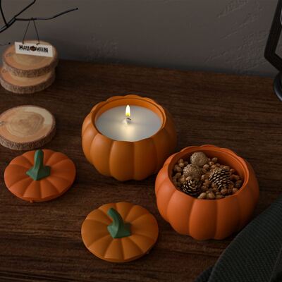 Large Aromatherapy Gypsum Resin Pumpkin Storage Box Silicone Mold DIY Halloween Candle Cup Mold