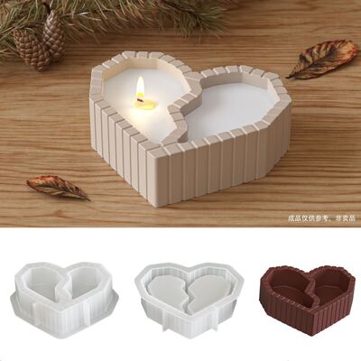 Two grid heart-shaped silicone mold DIY smooth striped heart-shaped candle cup storage box gypsum mold
