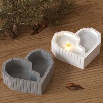 Two grid heart-shaped silicone mold DIY smooth striped heart-shaped candle cup storage box gypsum mold