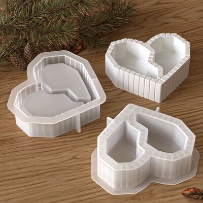 Two grid heart-shaped silicone mold DIY smooth striped heart-shaped candle cup storage box gypsum mold