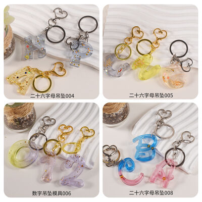 DIY Drip Glue Resin Mirror 26 English Alphabet Number Irregular Perforated Key Pendant Silicone Mold