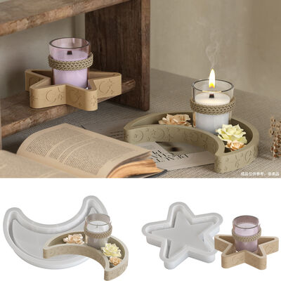 Star Moon Gypsum Ornament Tray Silicone Mold DIY Five pointed Star Candlestick Dish Dropping Mold