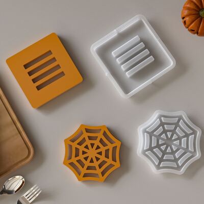 Aromatherapy gypsum spider web cup bottom seat silicone mold DIY Halloween decoration ornament dropper mold