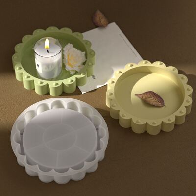 Aromatherapy gypsum cement drip glue circular bead lace tray silicone mold DIY storage tray mold