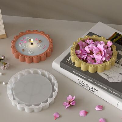 Aromatherapy gypsum cement drip glue circular bead lace tray silicone mold DIY storage tray mold