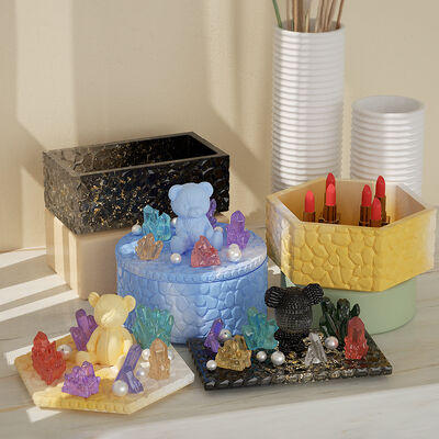 DIY Resin Diamond Storage Box Mould Rectangular Oval Hexagonal Stackable Storage Jar Silicone Mold