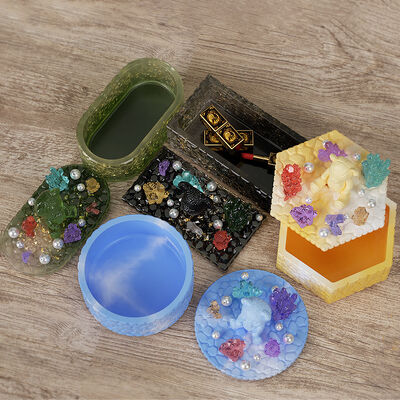 DIY Resin Diamond Storage Box Mould Rectangular Oval Hexagonal Stackable Storage Jar Silicone Mold