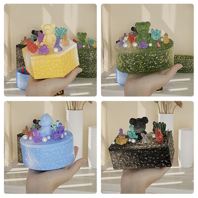 DIY Resin Diamond Storage Box Mould Rectangular Oval Hexagonal Stackable Storage Jar Silicone Mold