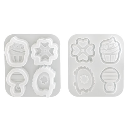 Silicone mold for four link hollow ornament DIY hedgehog mushroom cake with four leaf clover silhouette gypsum mold